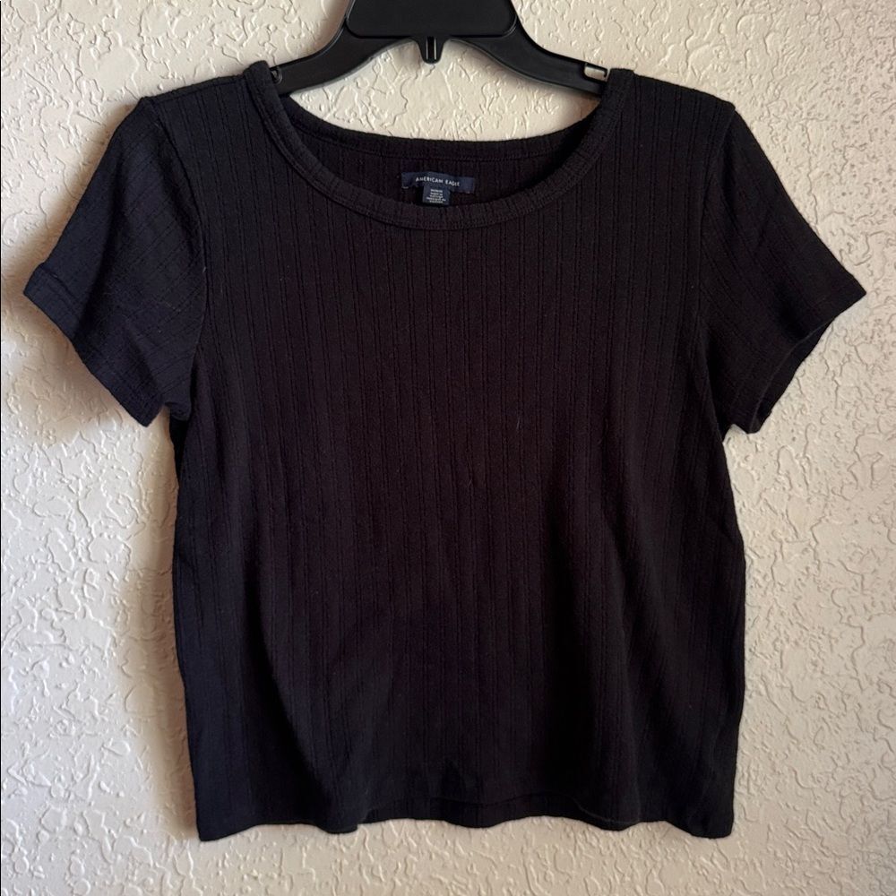 American Eagle Black Cable Knit Ribbed Crop Top Women’s Size M